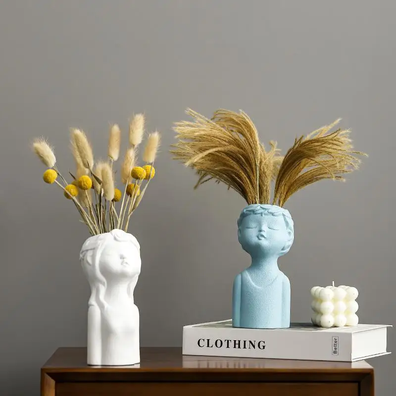 

Nordic ins wind face light luxury small vase ornaments living room flower arrangement ceramic creative home insert dried flowers