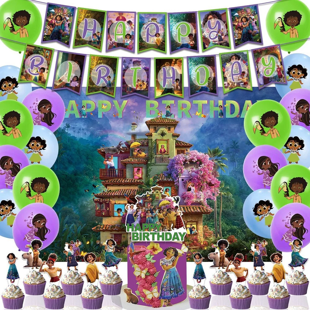 

Disney Pixar Encanto Birthday Decorations Party Supplies Backdrop Cake Topper Background Kids Supplies Toys for Children