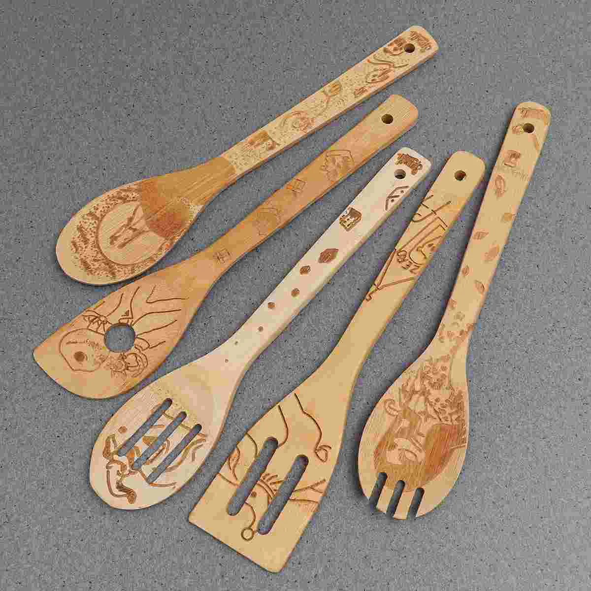 

5PCs Bamboo Kitchen Cooking Utensils Carving Wooden for Home Kitchen (As Shown)