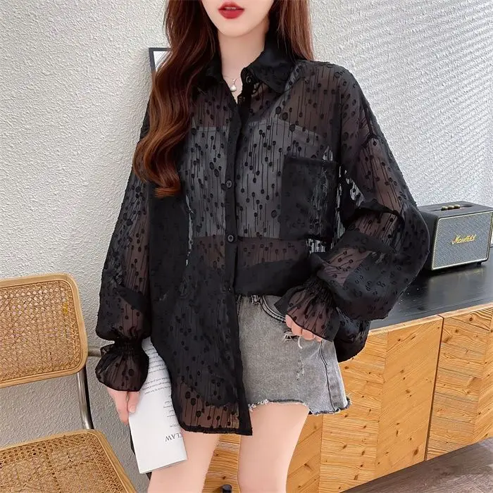 Легкая жаккардовая рубашка Солнцезащитная одежда женская летняя Корейская