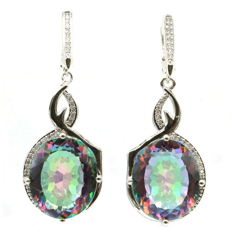 

Серьги из серебра 925 пробы с радужным мистическим топазом, сапфиром, таворитом, гранатом, белым кубическим цирконием, яркие блестящие серьги, 15 г