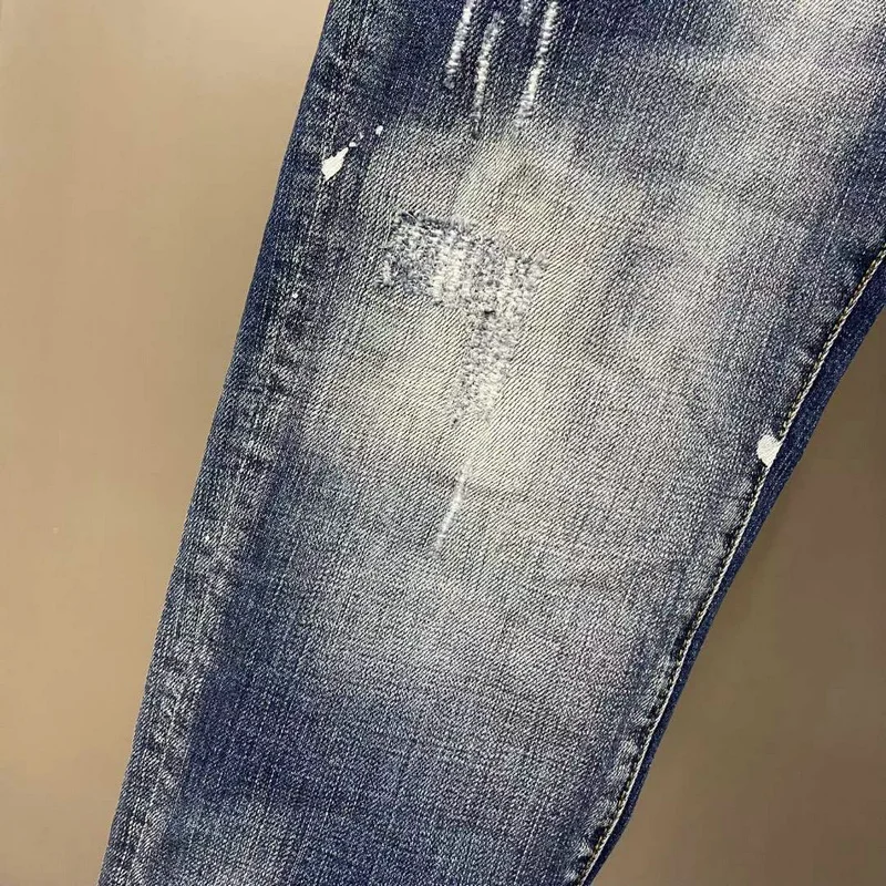 New DSQUARED2 Men's/Women's Hole Patches Stretch Fashion Paint Ink Pants