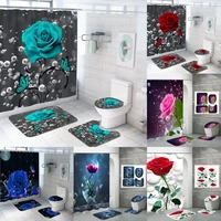 teal flower shower curtain set with rugs turquoise rose baths curtains bath mats romantic floral bathroom decor sets of 4pcs new
