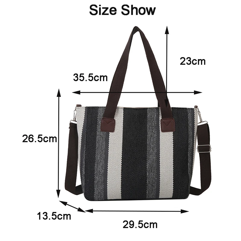 Large Capacity Casual Tote Bags For Women New Design Canvas Shoulder Crossbody Bag Fashion Stripe Handbags Lady Top Handle Bag