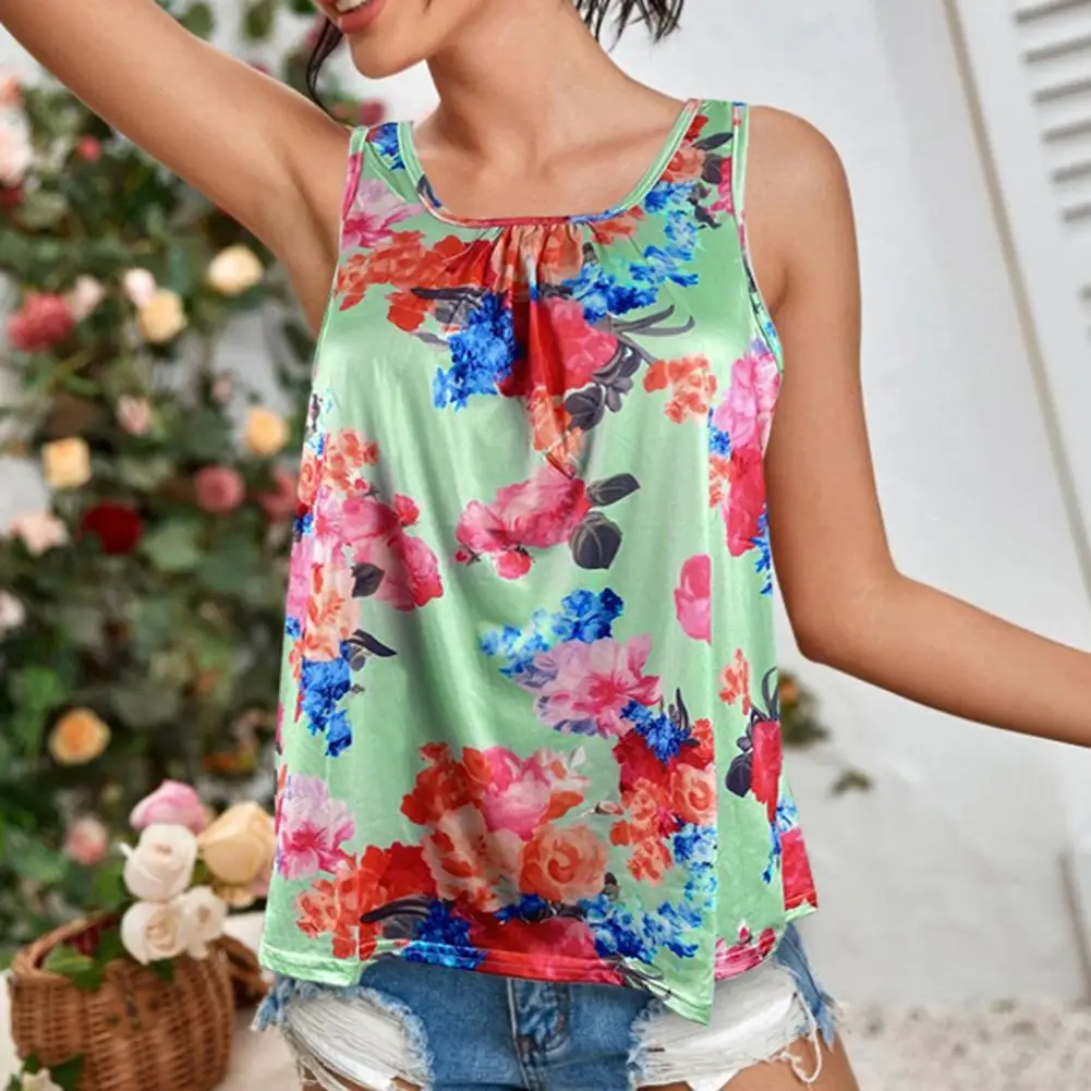 

Dropshipping!! 2022 Women Vest U Neck Pullover Cool Flower Print Vest Top for Daily Wear