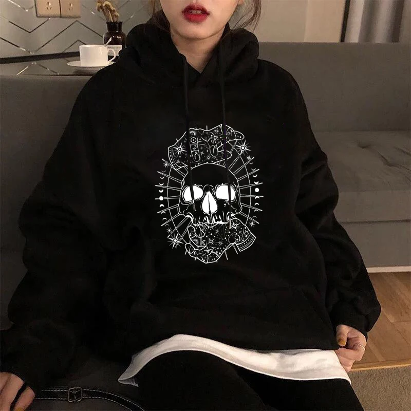 

Худи унисекс с принтом тайного оникса и черепа, Зимний пуловер с круглым вырезом и длинным рукавом, хипстерские худи в готическом стиле, пан...