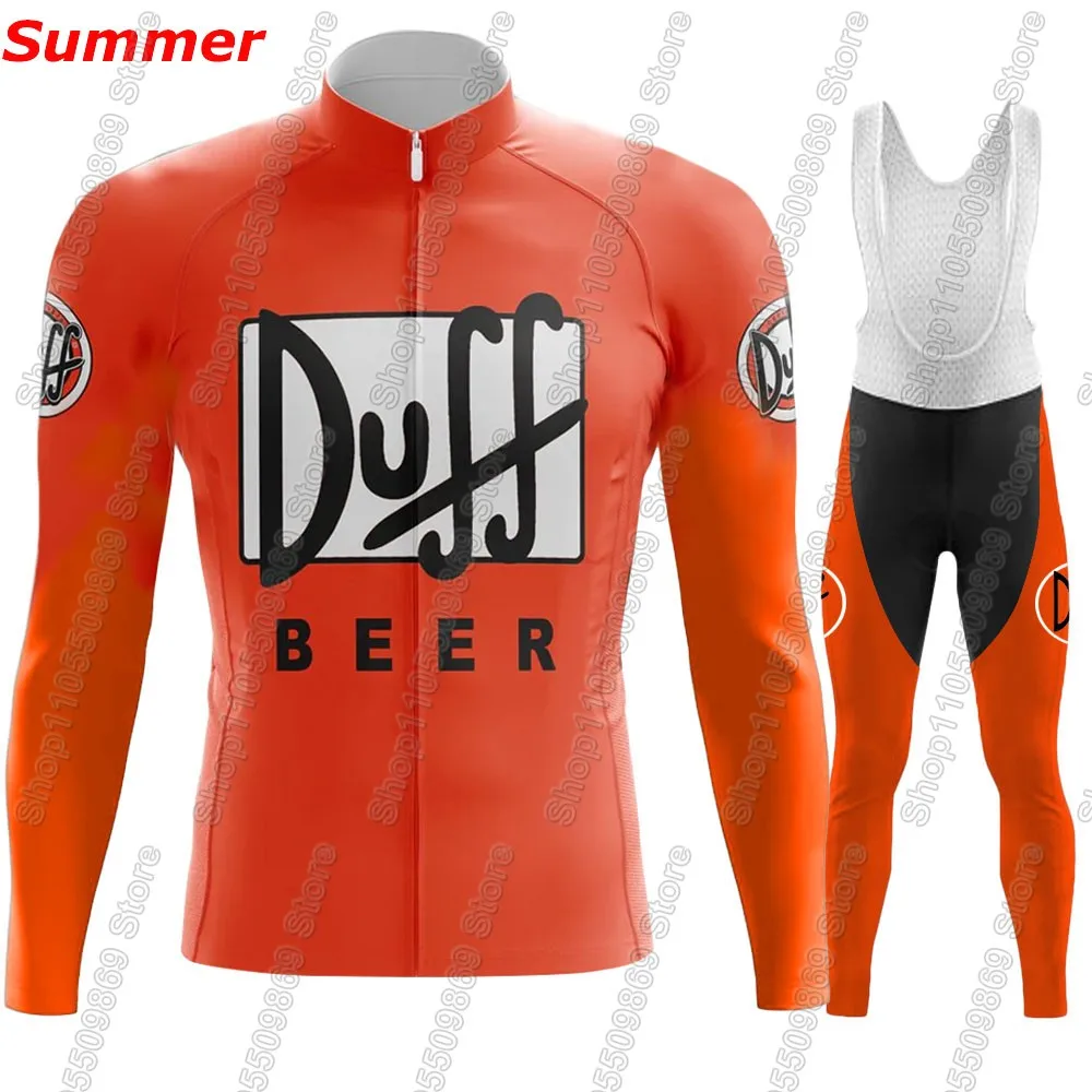 Фото Комплект велоформы Duff-Beer 2026: мужской летний/зимний оранжевый велоджерси с длинным рукавом и штаны-комбинезон для MTB и шоссейного велоспорта (Ropa Ciclismo) №5