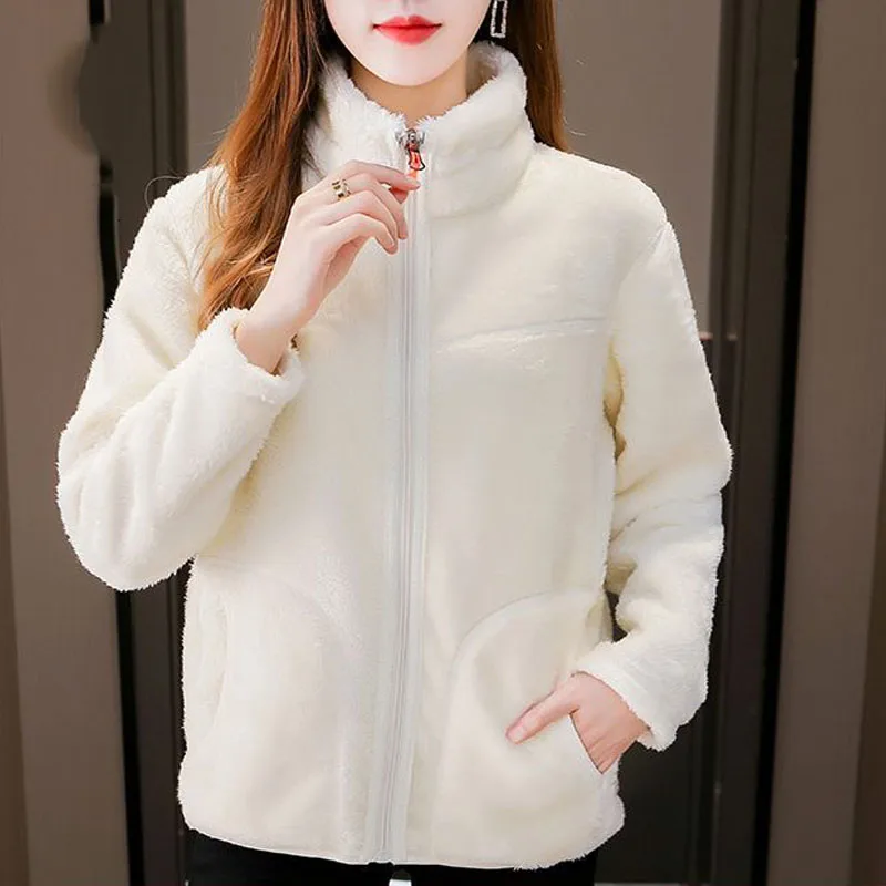 Parkas Women's Outdoors Coats 2022 Winter Fashion Faux Fur Fleece Zipper Splicing Turtleneck Two-Sided Casual Warm Jackets Woman