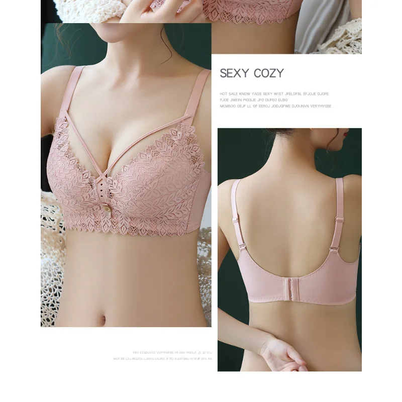 

Simple Lingerie 2023 Spring & Summer New Slim Gathering Underwear Breathable Pull Chest Anti-sagging Sexy Bra Lace Nude Bra