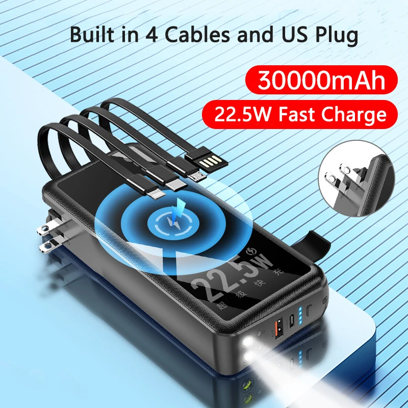 Беспроводное настенное зарядное устройство Power Bank емкостью 30000 мАч QC3.0 22 5 Вт