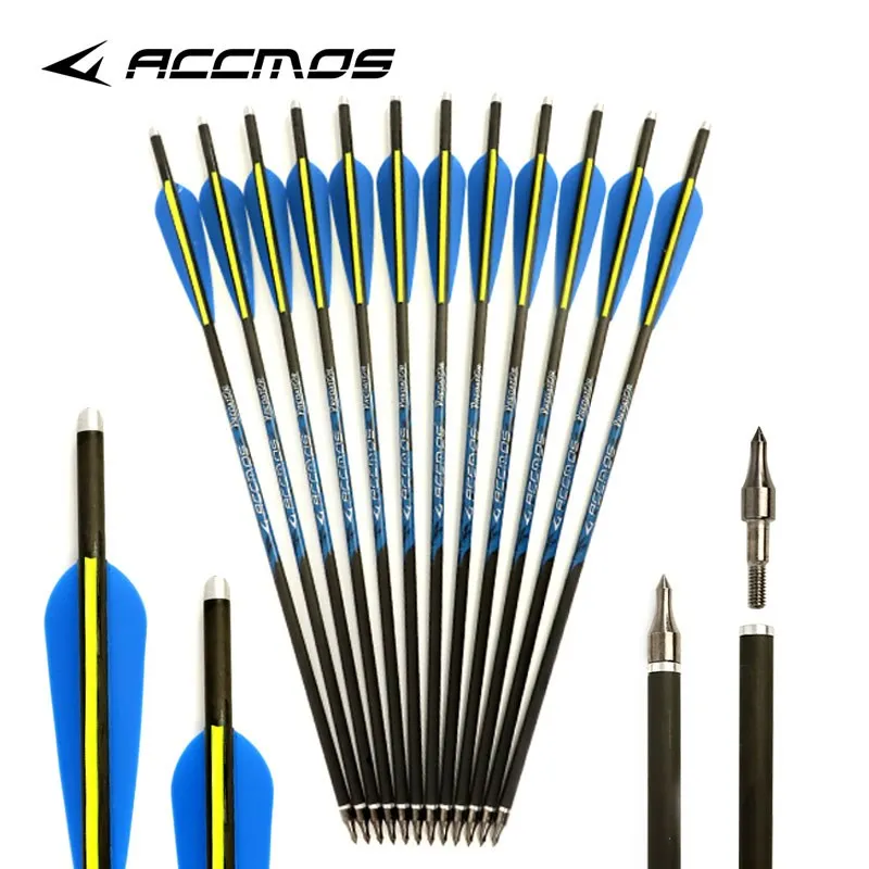 

12pcs Arrows ID 6.2mm OD7.6mm 13''/16''/17''/ 20'' Pure Carbon Crossbow Bolts Arrows Archery Arrow For Hunting Shooting