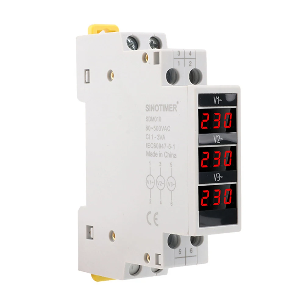 

1PC Three-Display Voltmeter Din Rail Three Phase Modular Voltage Meter AC80-500V 1VA V1V2V3 BV-3R