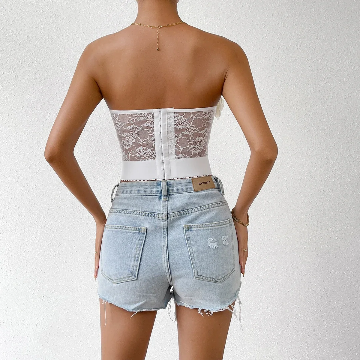 Пикантный уличный стиль Zik Hekiy Y2K майка с вышивкой открытой спиной кружевной