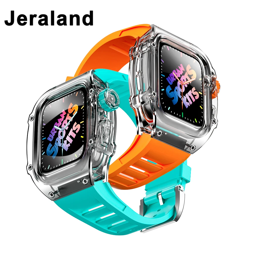 Enlarge Fluorine Rubber Band Strap Bracelet Watch Case Bezel For Apple Watch Series 7 SE6 5 4 3 iwatch Protector Accessories 44 45MM