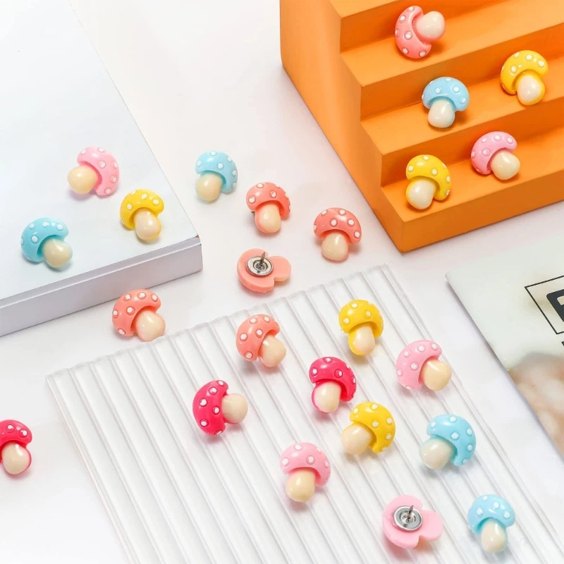 

30Pcs Mushroom Thumb Tacks Colorful Push Pins Cute Decorative Thumb Tack for Home Office Decorative Drawing Pins