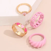 pink heart inlaid rhinestonesr fashion 4 pcsset finger rings set jewelry accessories for women