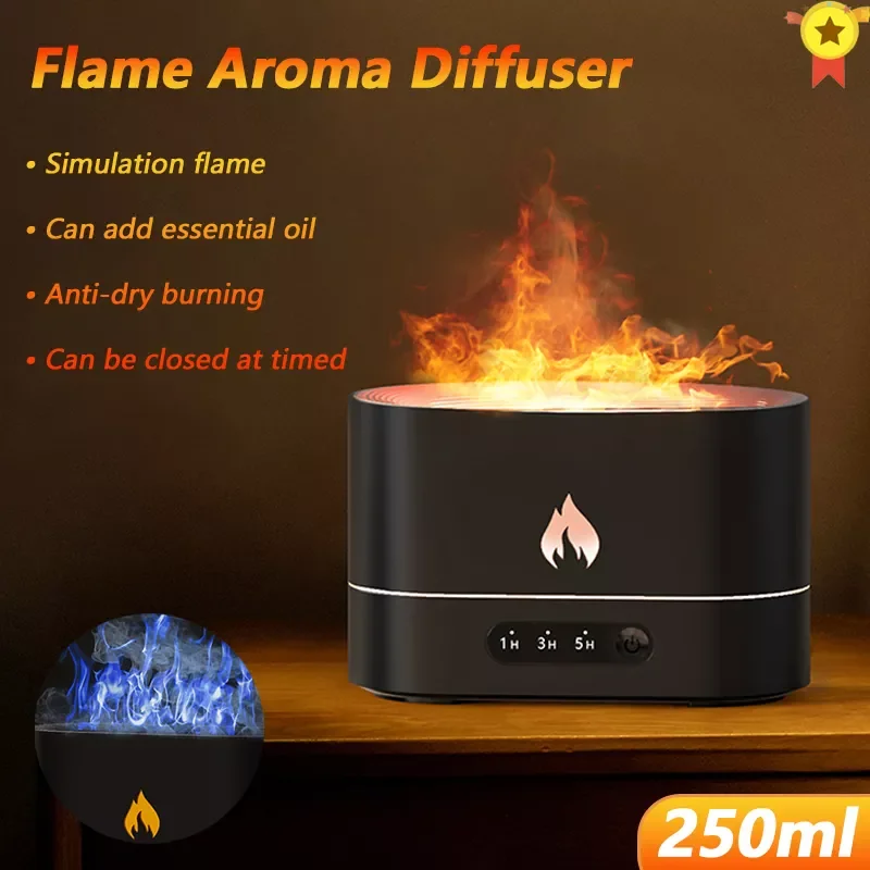 

250ML USB Essential Oil Diffuser Simulation Flame Ultrasonic Humidifier Home Office Air Freshener Fragrance Sooth Sleep Atomizer