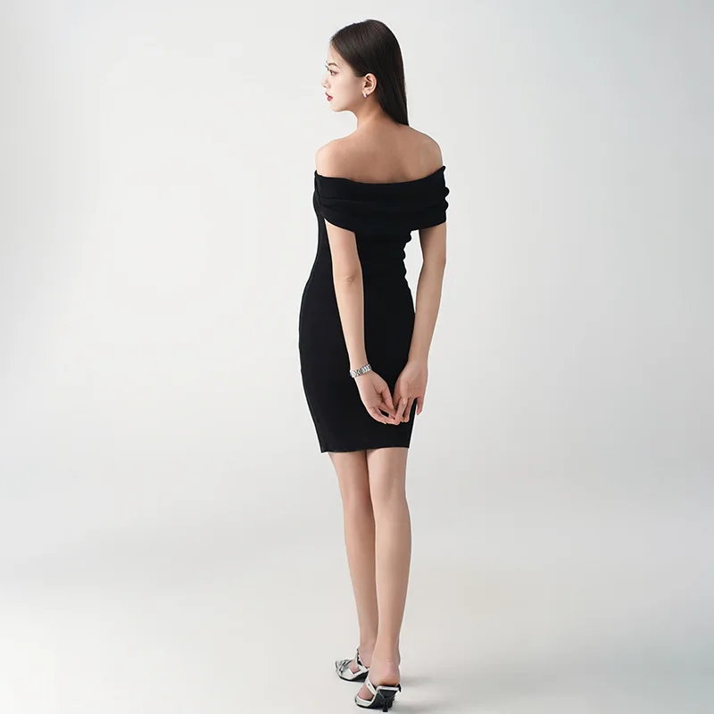 Высококачественные французские женские летние тонкие утягивающие черные платья