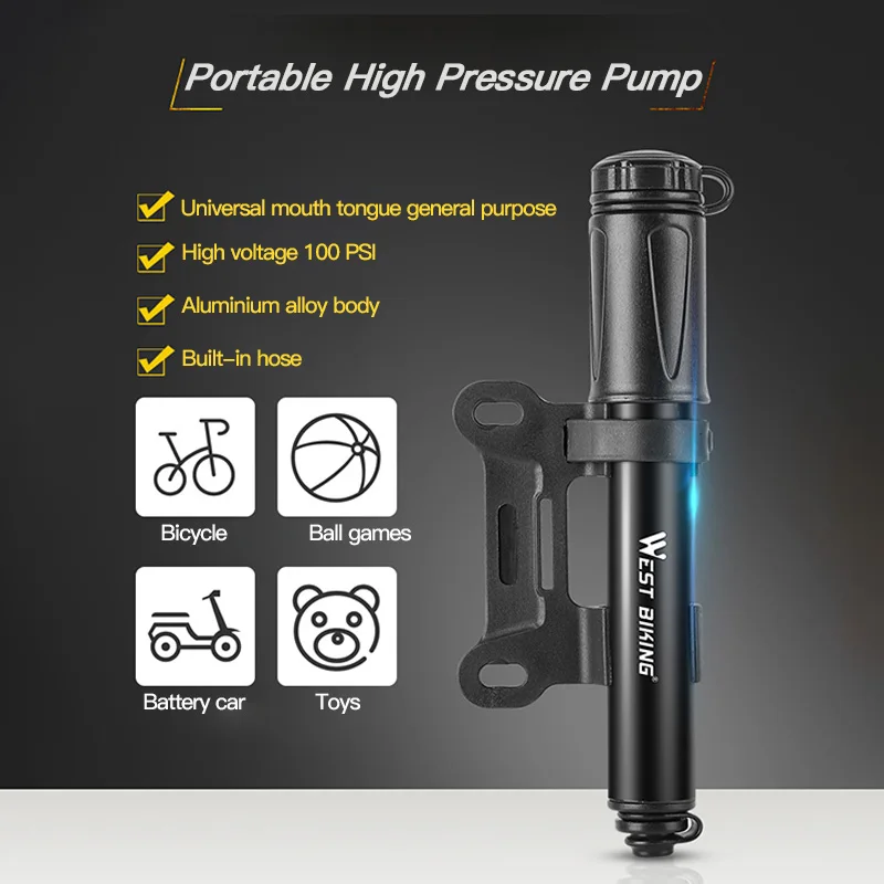 

WEST BIKING Bicycle Pump Bike Mini 100PSI Aluminum Alloy Portable With Pressure Gauge Inflator Cycling Tire Pump Presta Valve