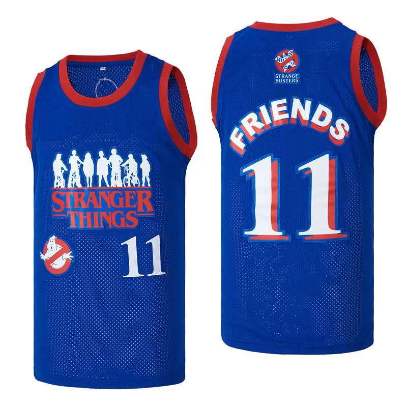 

basketball jersey STRANGER THINGS Jerseys 11 FRIENDS Embroidery sewing printing Outdoor sportswear Hip-hop blue jerseys