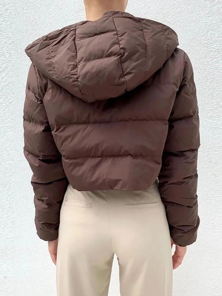 Autumn Winter Women Cotton Padded Jacket Elegant Solid Color Cropped Puffer Soft Warm Coat Fashion Ladies Hooded Short Outerwear