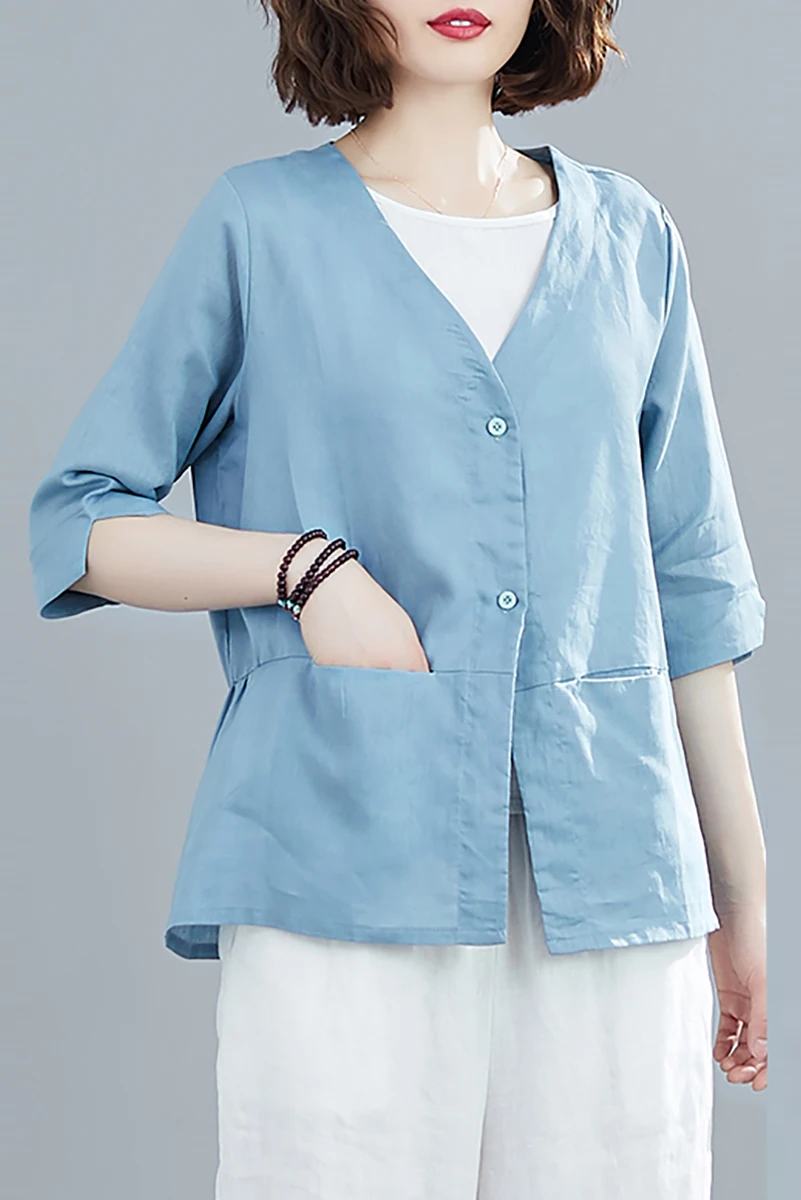 Тонкое хлопковое льняное пальто для женщин однотонный топ в ретро стиле