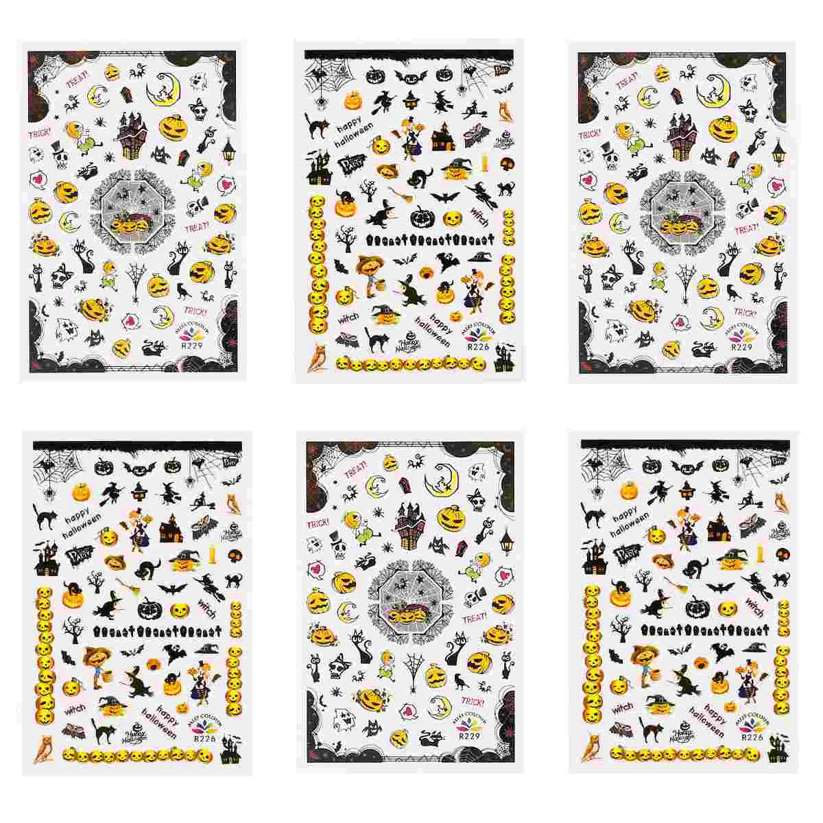 

6 Sheets Decals Bats Pumpkin Manicure Decal Manicure Sticker Nail Sticker