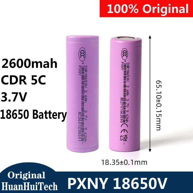 Фото Оригинальный аккумулятор PXNY INR 18650V, реальная емкость 2600 мАч, CDR 3C, 3.7 В, перезаряжаемый, с длительным сроком службы, для фонарика. №1