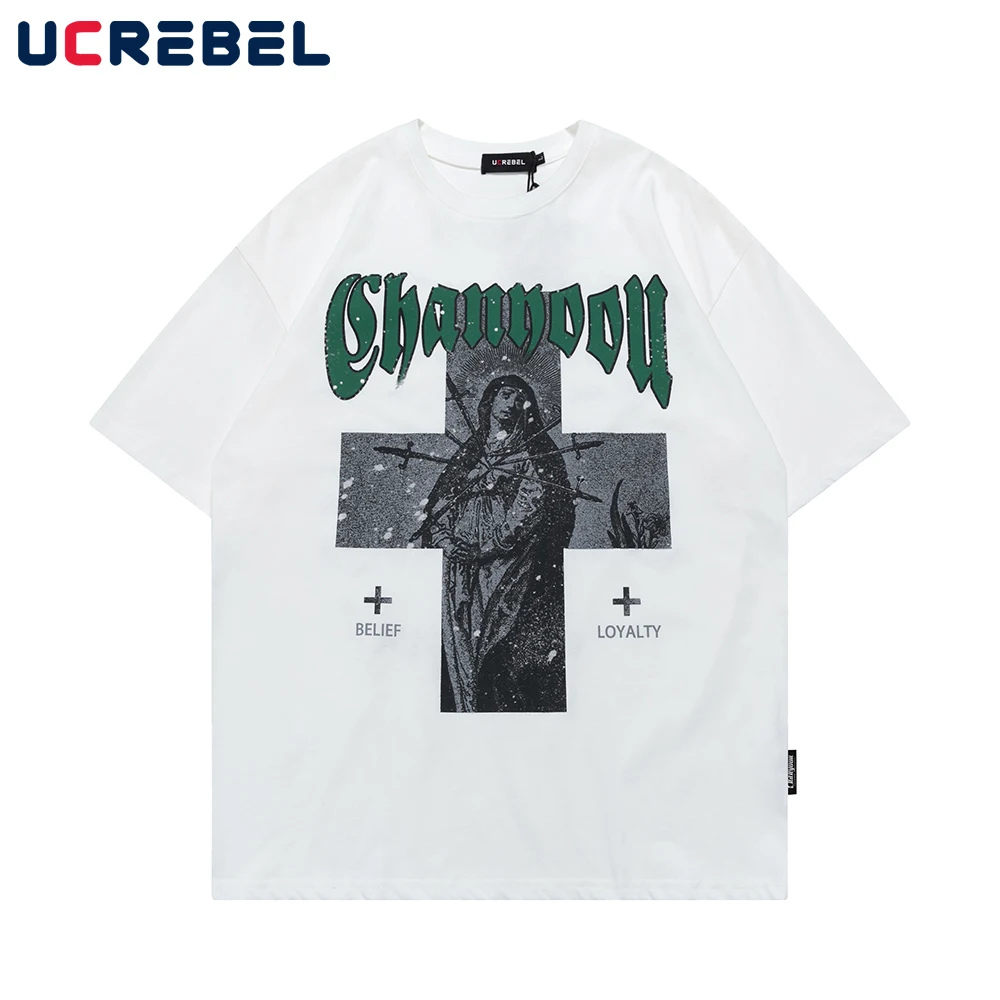 

Футболка мужская с двусторонним принтом, уличная одежда с коротким рукавом, Повседневный хлопковый топ свободного покроя с полурукавами и надписью