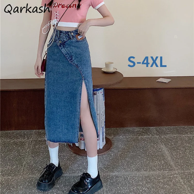 

Denim Skirts Women Side-slit Sexy Design Summer Vintage Stylish S-4XL Streetwear Ladies Harajuku Hight Waist Leisure Ins Daily