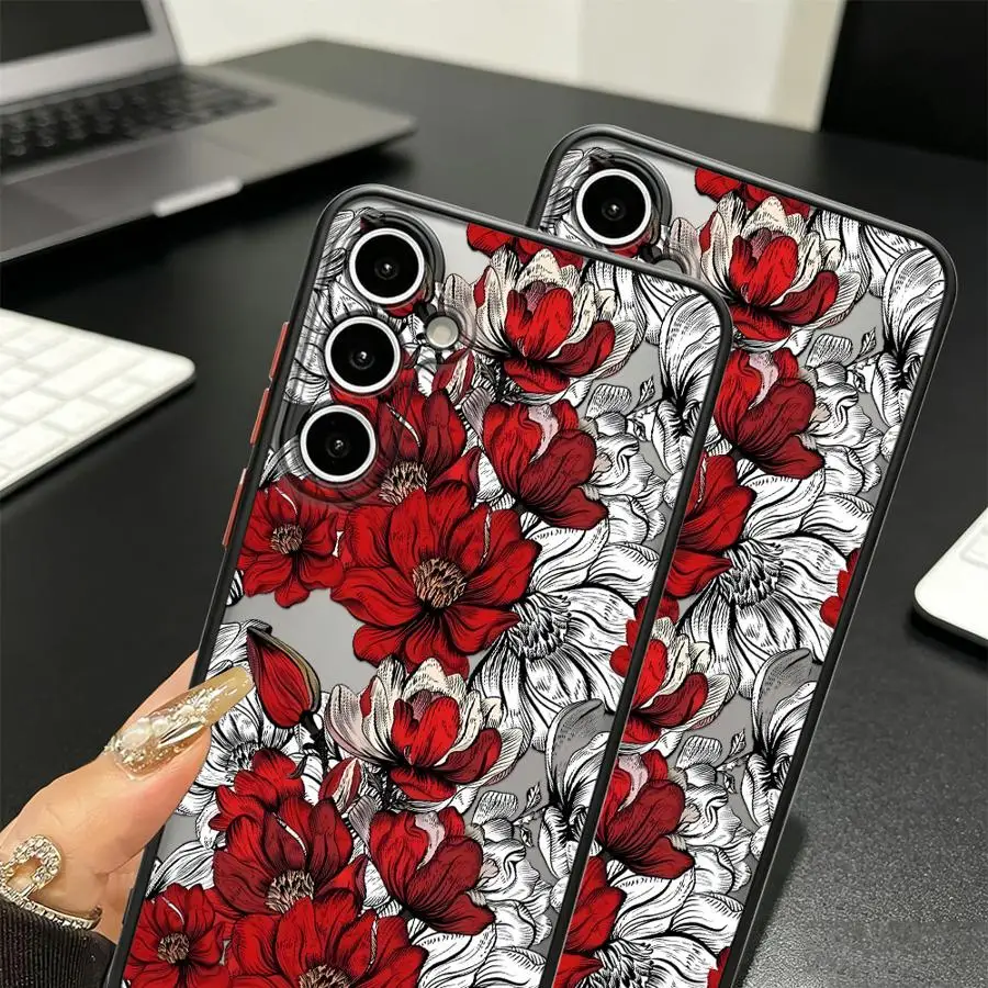 Фото Чехол для Samsung Galaxy A35 A52S A72 A73 A33 A16 A15 A54 A17 A52 A56 A55 A34 A36 A53 A14 A23, чехол для телефона, красный цвет, магнолия №2