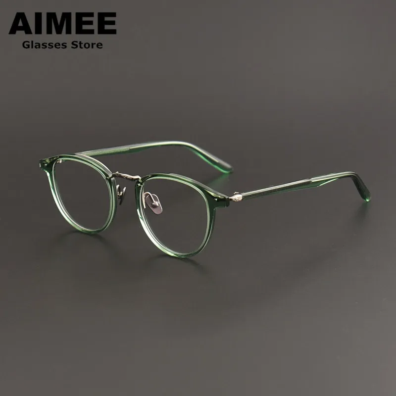 Japanese Style Titanium Acetate Glasses Frame Men Round Prescription Eyeglasses Women Brand Optical Myopia Blue Light Eyewear
