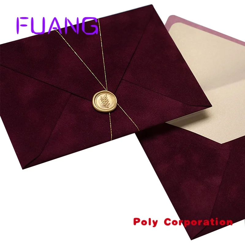 Luxury Red Velvet Envelopes Vintage Paper And Envelopes Custom Wedding Envelope With Card Wax Seal Stamp