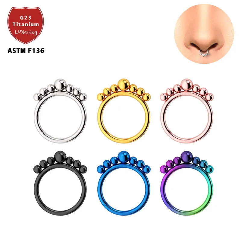 One Piece G23 Titanium 16g Bead Hinged Daith Clicker Hoop Seamless Ring Helix Septum Piercing Earrings Nose Ring Jewelry