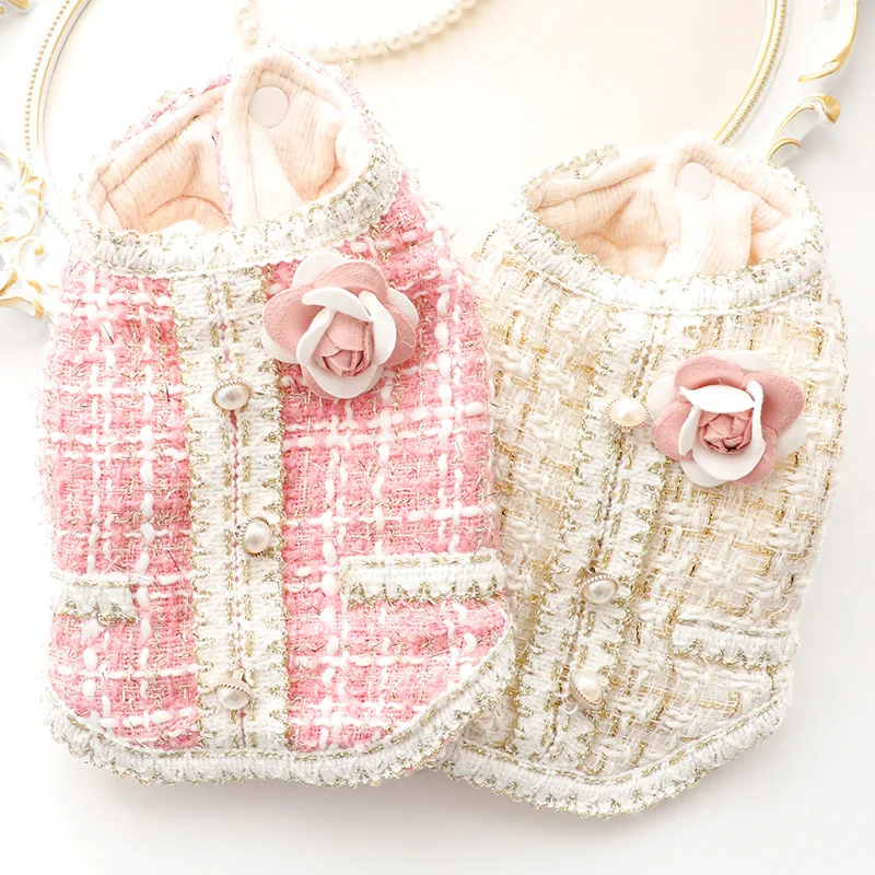 

Dog Clothes Autumn Winter Clothes Cat Princess Small Fragrance Lace Cotton Dog Clothes Worn Pet Coat Puppy Clothes Vest Apparel