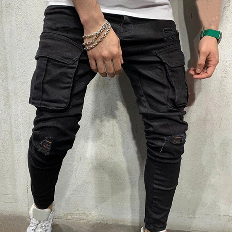 

Men Hollow Out Jeans Pants Skinny Simple Design Men Denim Trousers Ripped Hole Men Jeans Pants Black Jean Pants Clothing Trouser