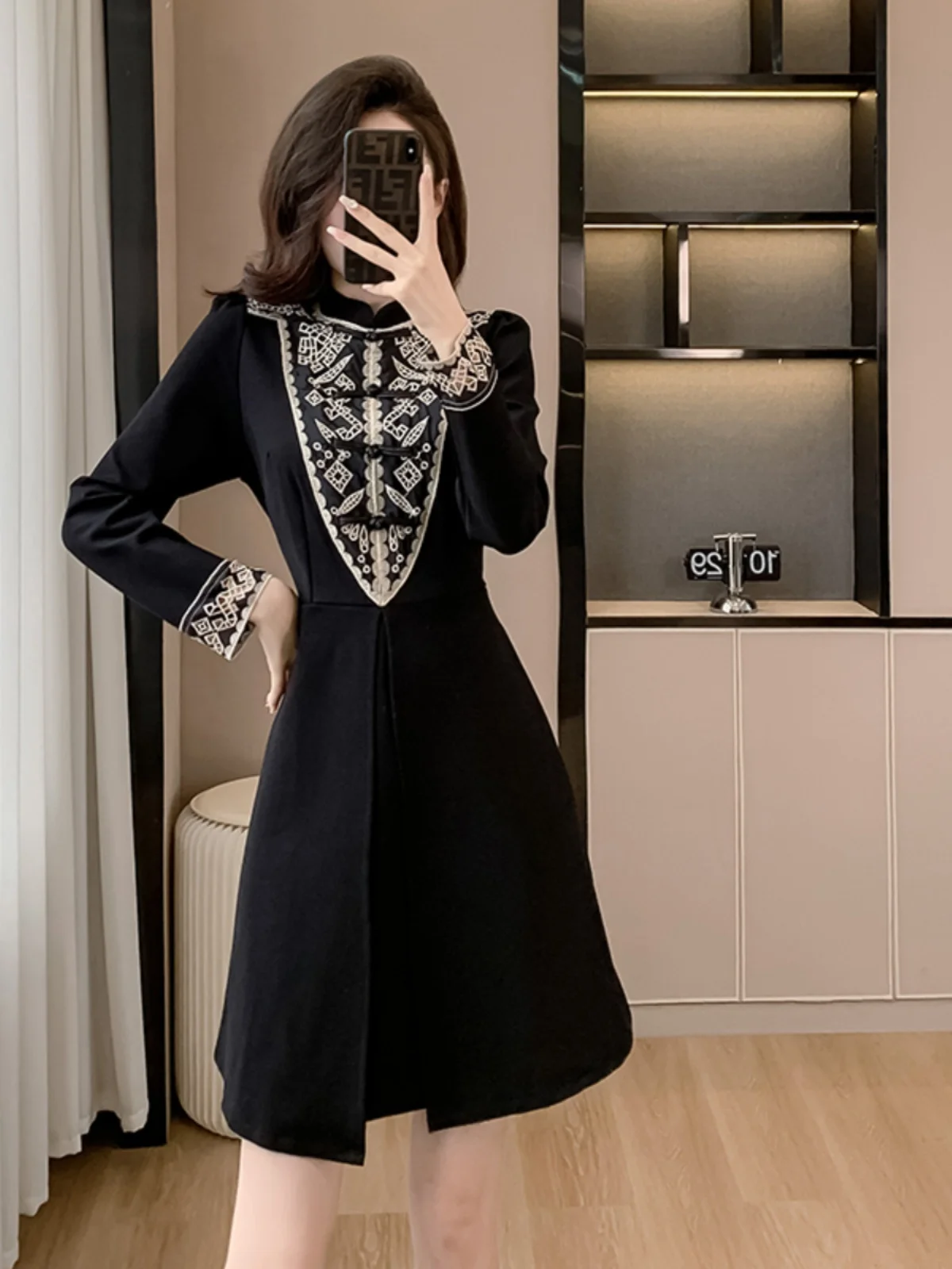 Новое китайское платье Sle National на флисовой подкладке женское весенне-осеннее