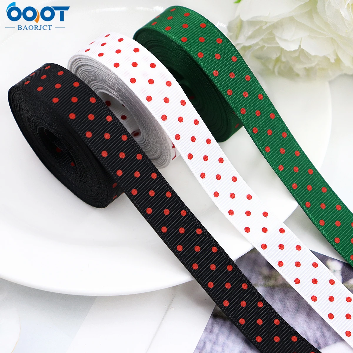 Лента в рубчик с круглым рисунком 16 мм 10 ярдов