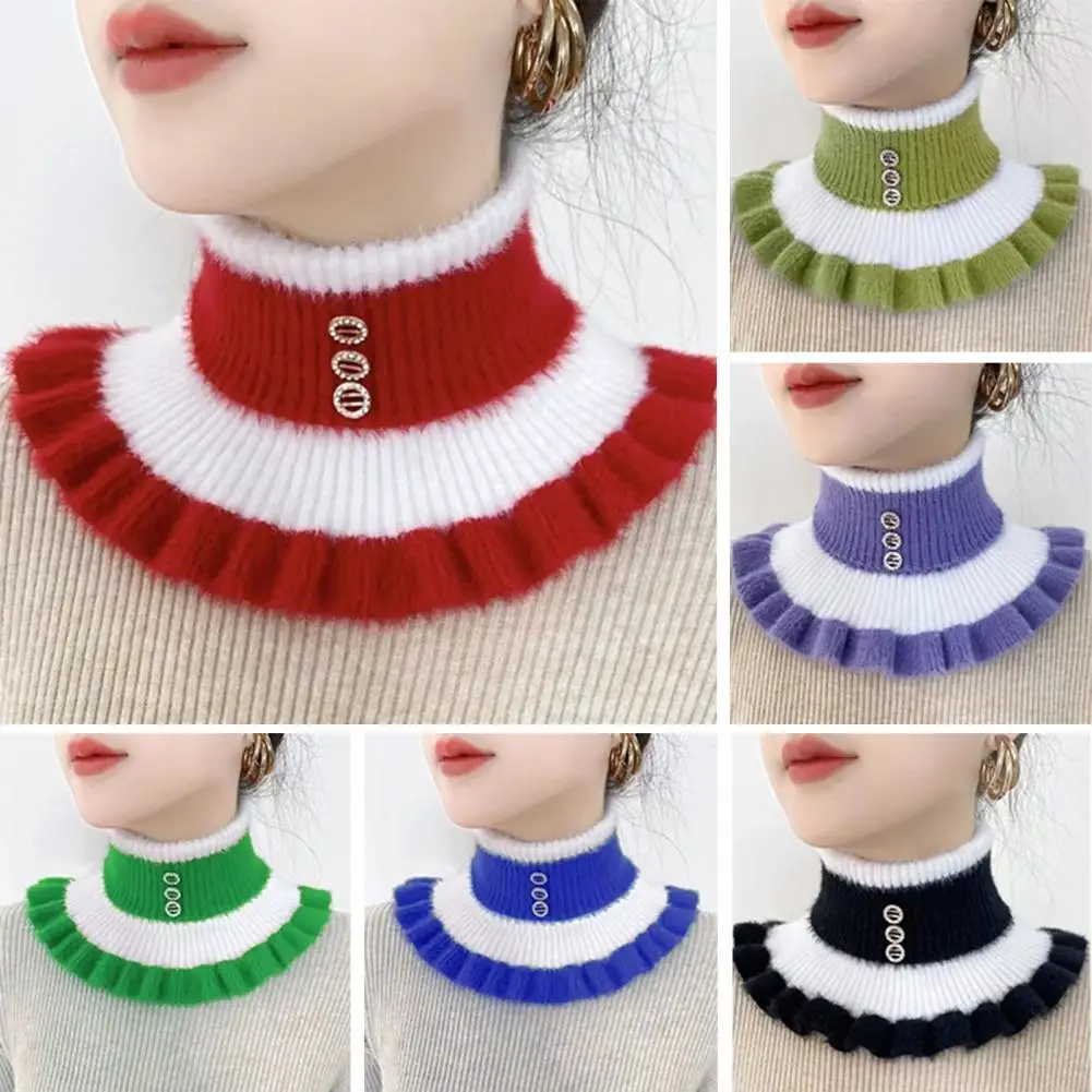 

Elastic Knitted Neck Collars Knitted Wool False Collar Neck Scarf Solid Color Woolen Collars Ornaments Fashion Women Fake Collar