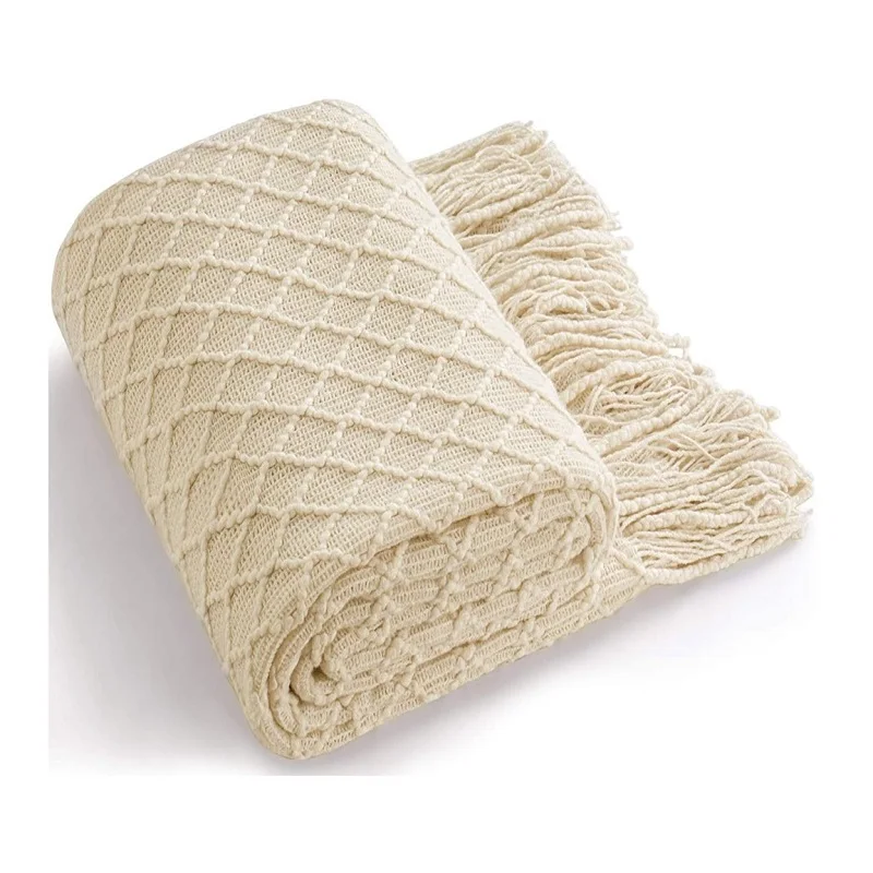 Soft Warm Cozy Lightweight Decorative Blanket With Tassels For Couch, Bed, Sofa, Travel
