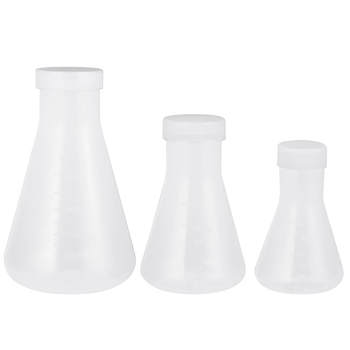 

3Pcs Plastic Flask Conical Flask with Screw for Laboratory Students Experiment Chemistry White (50ml+100ml+500ml)