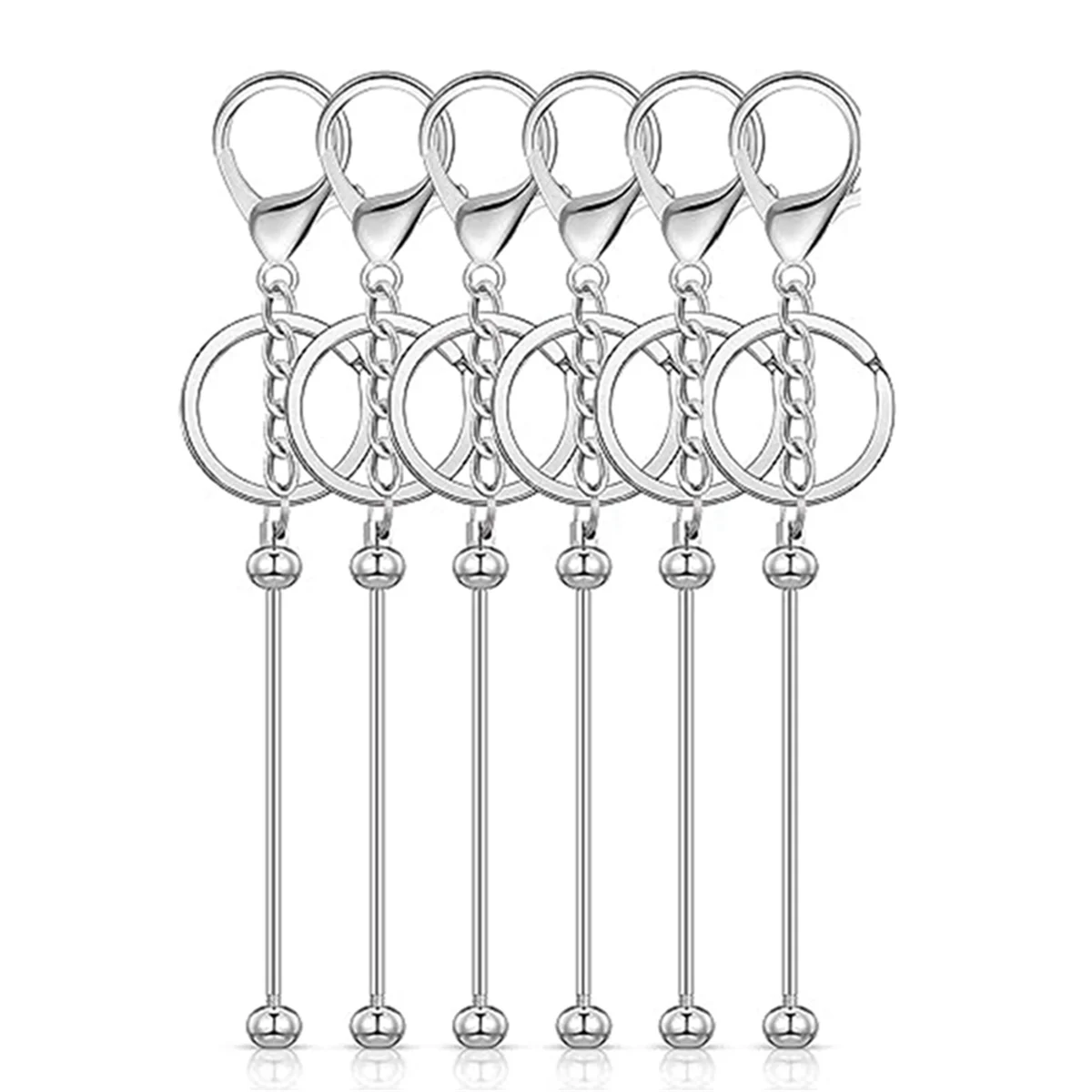 

6 Pcs Beadable Keychain Bars Blanks Bead Keychain Metal Beaded Keychain for DIY Pendant Crafts Jewelry Making,Silver
