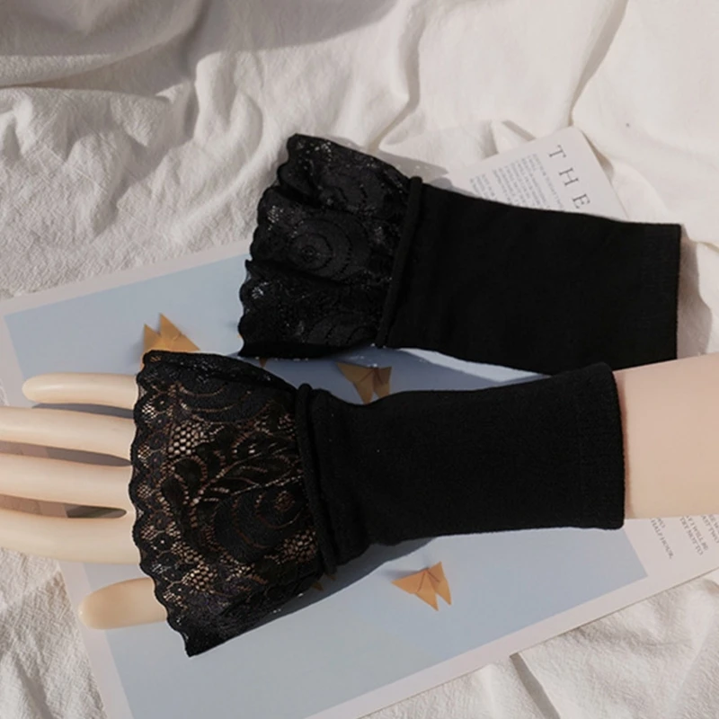 

Casual Lace Cuffs Mitten Wrist Cover Typing Glove Women Fashion Keep Wrist Warm Touchscreen Ladies Cycling Gloves DropShip
