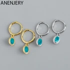 Женские сережки-кольца ANENJERY, серебристые медные серьги с подвеской в виде звездного зеленого камня в ретро-стиле, хит продаж, ювелирные изделия