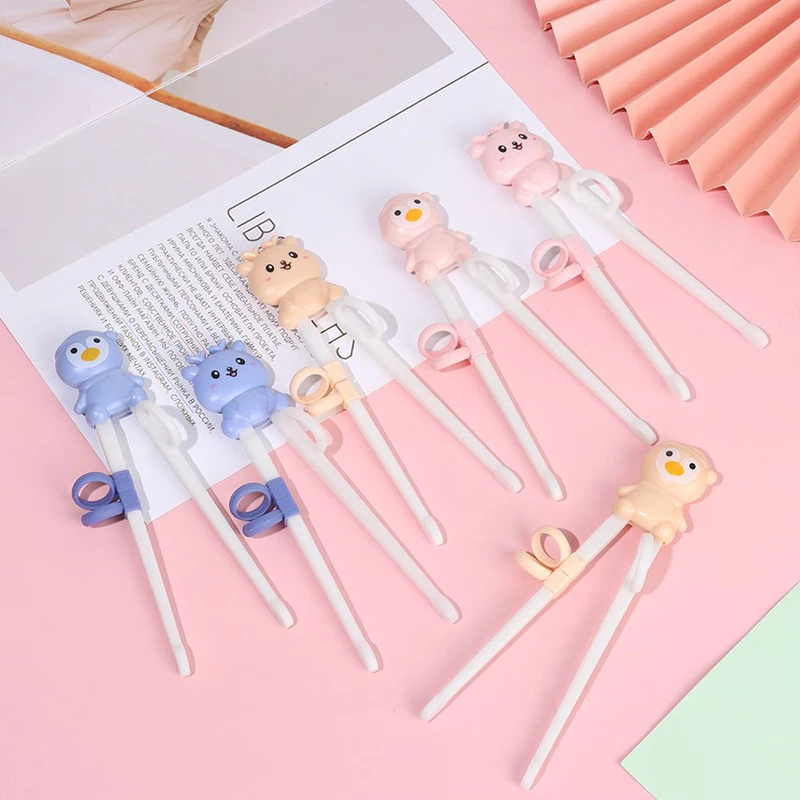 

1 Pair Cartoon Animal Head Chopsticks Children Reusable Eating Training Tools Tableware Learn Correct Usage Baby Practice Helper