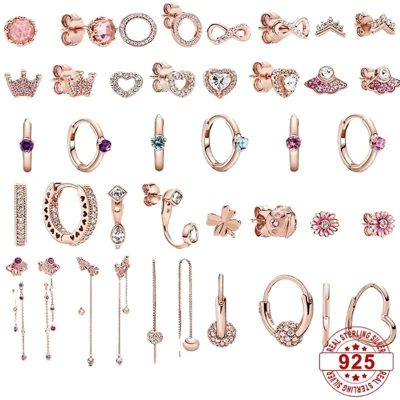 

Original S925 Silver Heart CZ Cubic Zircon Round Daisy Flower Trio Stud Women Earrings Rose Gold Lady Earrings