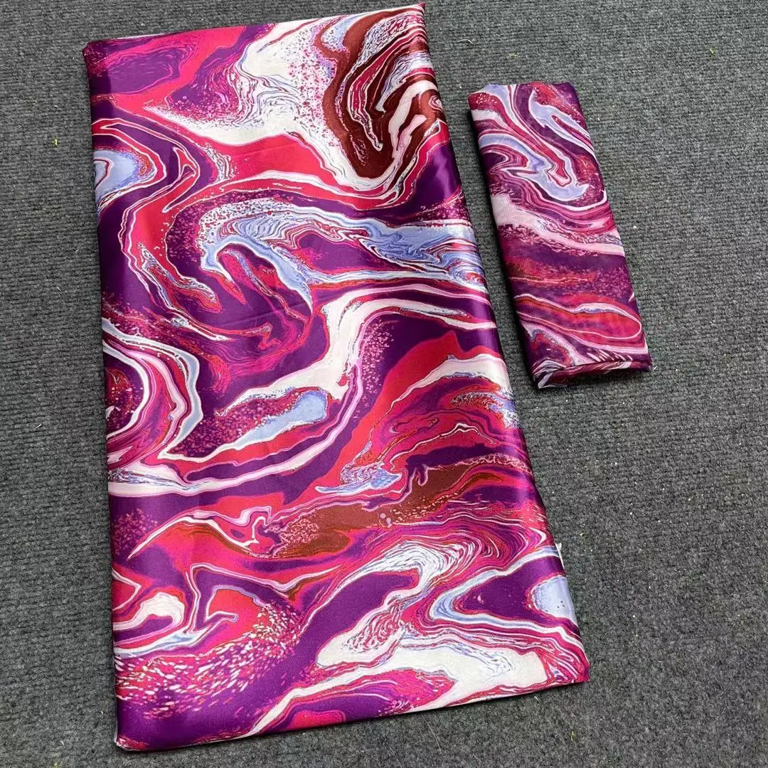 

Hot Sale New 4yards African Silk Satin Fabric with 2yards Chiffon Print Fabric High Quality Satin Material for Dress M603-1