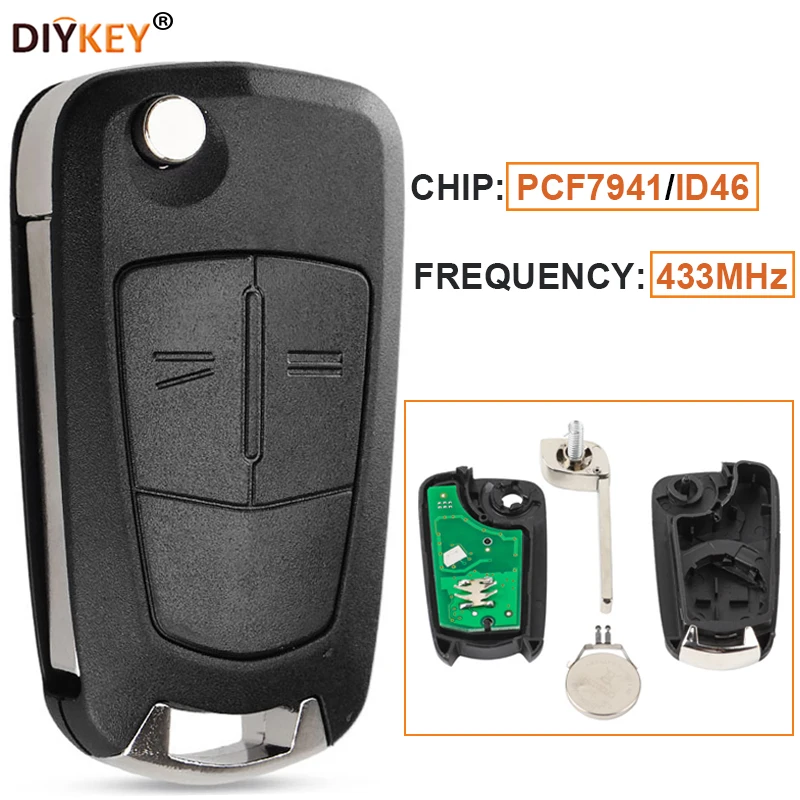 

DIYKEY 433MHz ID46 /PCF7941 Chip 2 Buttons Remote Key Fob With Blade HU100 for Opel/Vauxhall Opel Corsa D 2007-2012, Meriva B