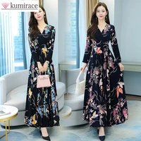 spring new chiffon korean fashion long sleeve big swing dress elegant women long print dresses for women 2022 vestido