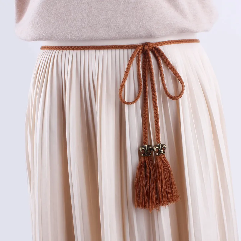 

fashion women tassel Braided Twist weaving belt knitted decorated female Contracted waist rope for dresses shirt
